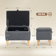 HOMCOM 16L Linen Storage Ottoman Padded Footstool with Rubberwood Legs for Storage Box, Bed End, Shoe Bench, Seating, Charcoal Grey