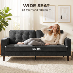 HOMCOM 3 Seater Sofa Button Tufted Upholstered Couch with Wood Legs for Living Room, Dark Grey