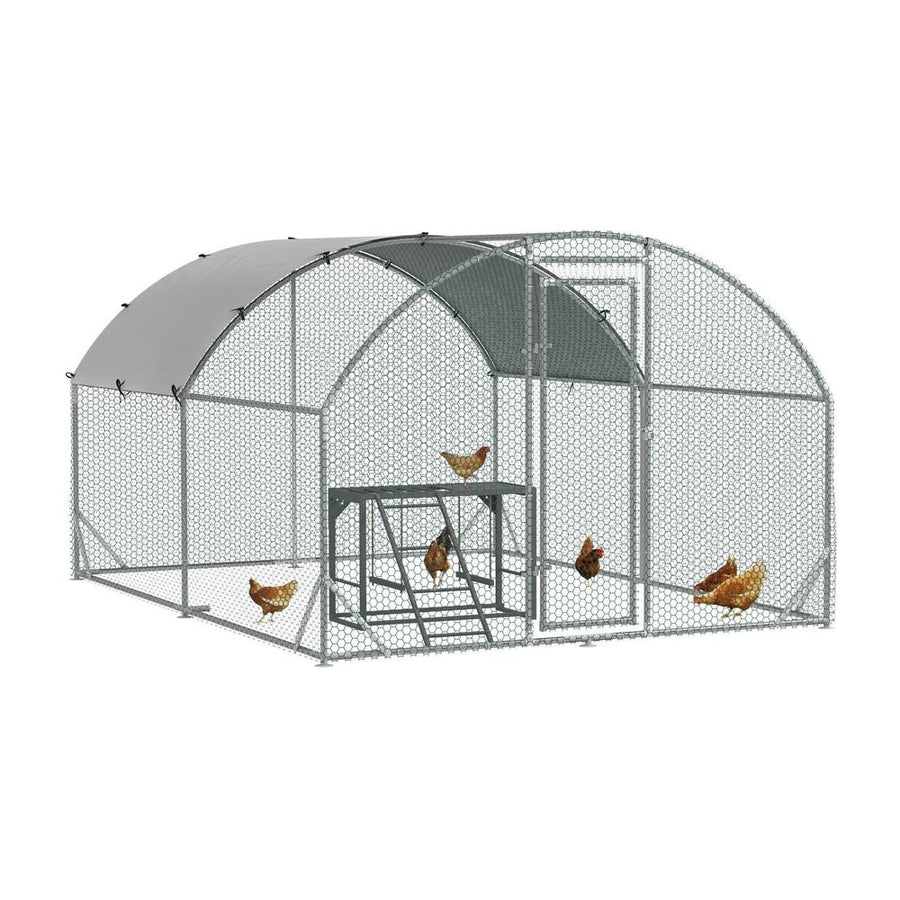 PawHut Walk In Chicken Run with Chicken Activity Shelf and Cover, 2.8 x 3.8 x 2m
