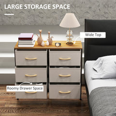 HOMCOM Fabric Chest of Drawers, Industrial Bedroom Dresser with 6 Fabric Drawers, Steel Frame and Wooden Top for Nursery, Living Room, Hallway, Cream White