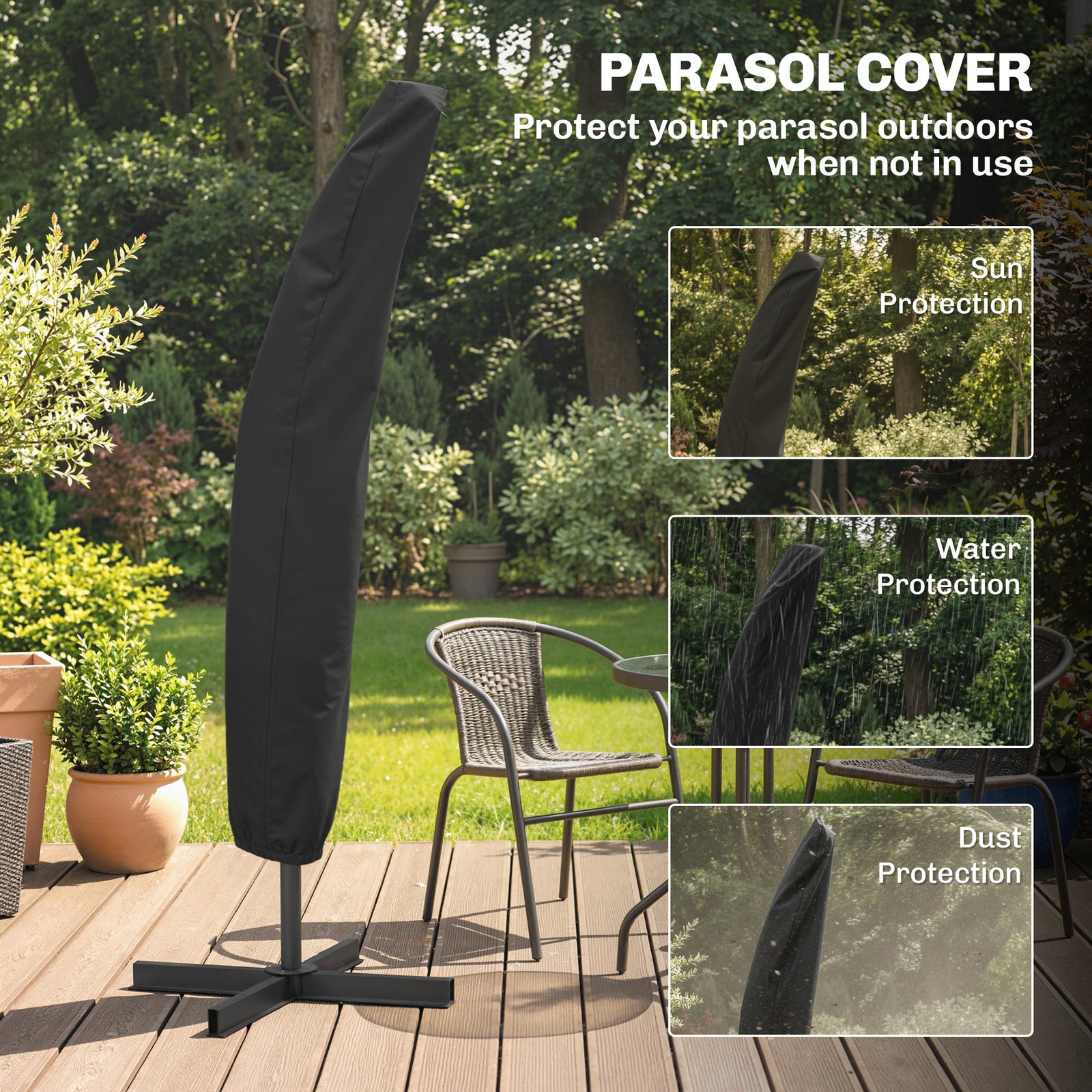 Outsunny 3m Overhanging Parasol, with Base, Weights and Cover - Light Grey