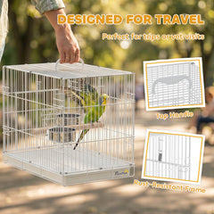 PawHut Bird Cage Foldable Portable Budgie Cage with Wooden Perch 2 Bowls for Travel 49 x 31 x 40 cm Black