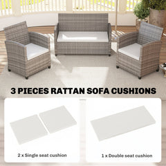 Outsunny Outdoor Seat Cushion Pads for Rattan Furniture, 3 PCs Garden Furniture Cushions, Cream White