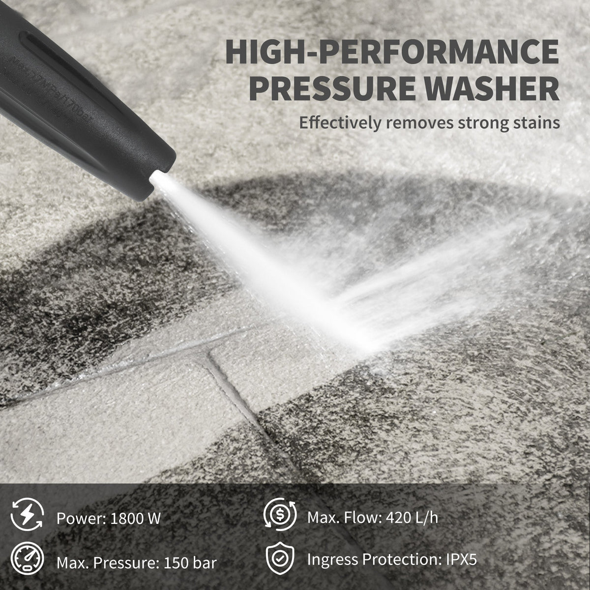 Outsunny 1800W High Pressure Washer, 150 Bar Pressure, 420 L/h Flow, Portable Power Washer Jet Wash Cleaner with Adjustable Nozzle, 6M Hose, Hose Reel, Steel Handle for Home Patio Car Driveway, Blue