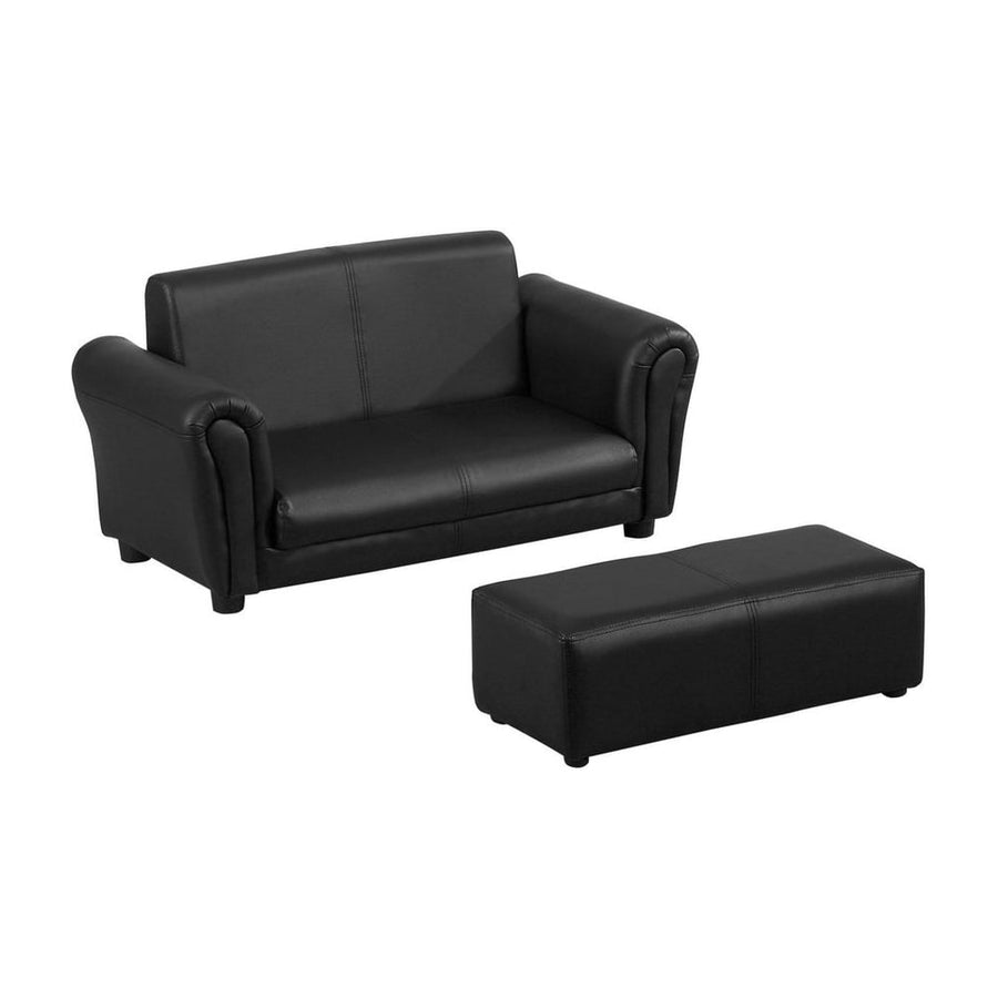 HOMCOM Kids Sofa Bed Kids Twin Sofa Toddler Chair 2 Seater Kids Twin Sofa Chair Boys Girls Couch w/ Footstool (Black)