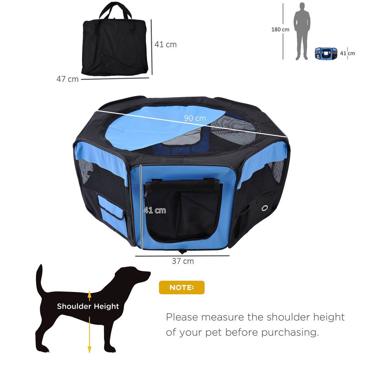 PawHut Portable Cat Dog Playpen Pet Puppy Rabbit Guinea Pig Pen Run Dia in Blue