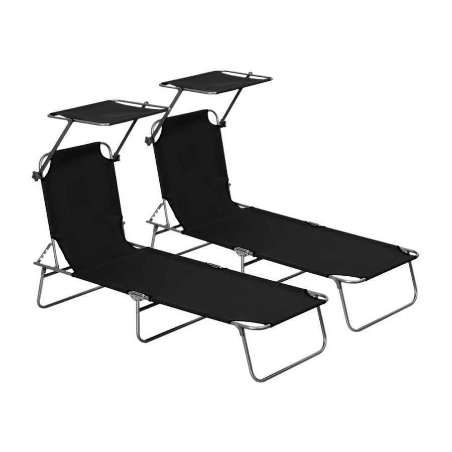 Outsunny 2 Pieces Outdoor Foldable Sun Lounger, 4 Level Adjustable Backrest Reclining Sun Lounger Chair with Angle Adjust Sun