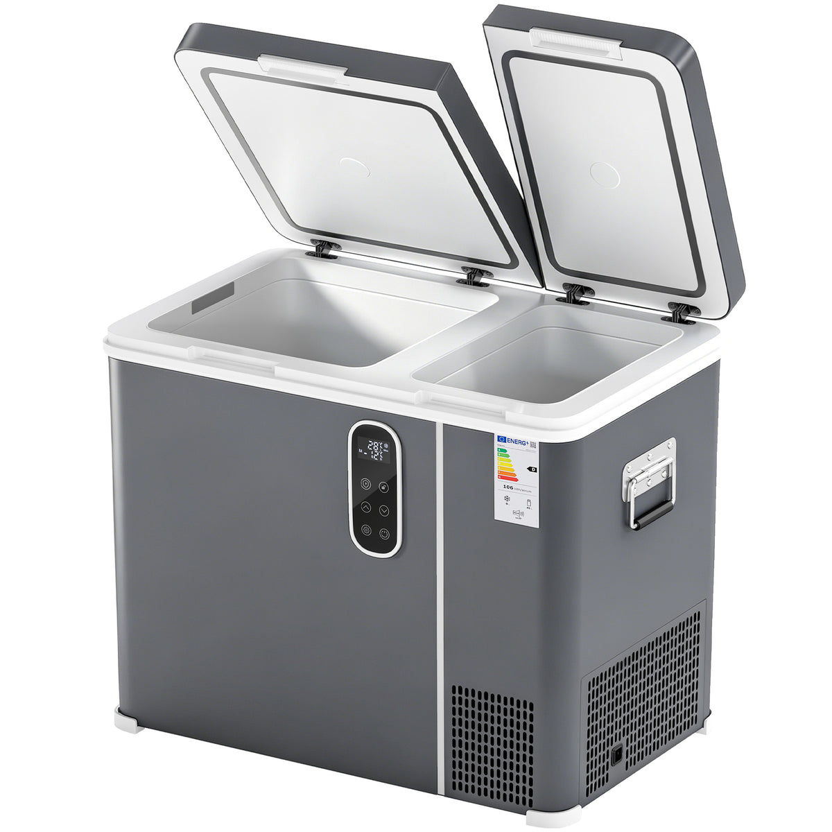 Outsunny 55L Compressor Car Fridge Freezer, Dual Zone Camping Refrigerator with App Control, Grey