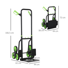 The folding sack barrow shown from two angles with various dimension lines and labels