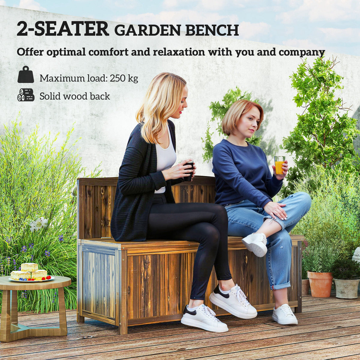 Outsunny Wood Storage Bench for Patio Furniture, Outdoor Garden Seating Tools, Brown - product image 5