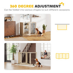 PawHut 4 Panel Freestanding Pet Gate, Indoor Dog Barrier with Lockable Door, Support Feet, 360° Flexible Hinges, Oak