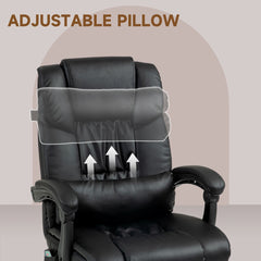 Close-up of the adjustable pillow on the black PU leather office chair