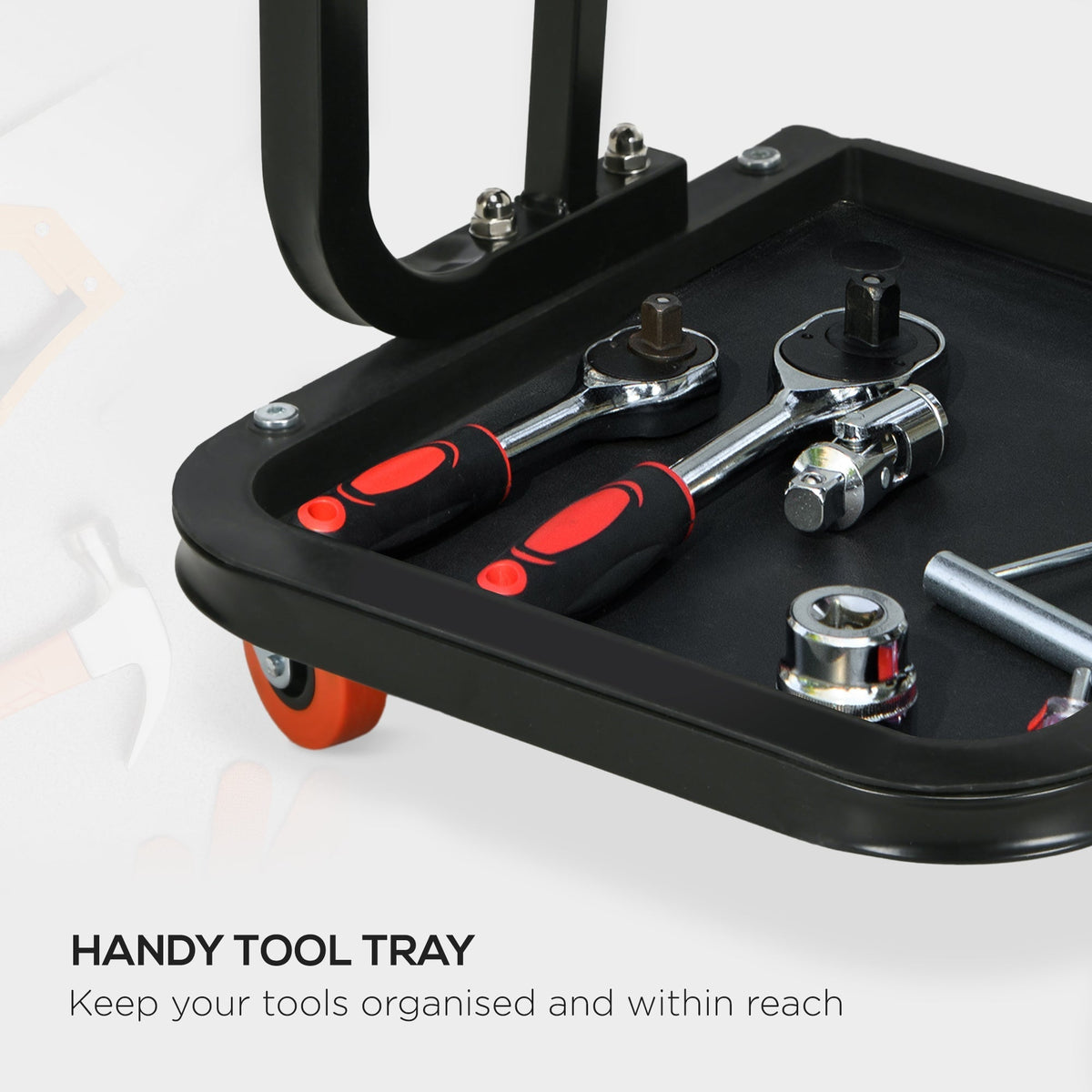HOMCOM Workshop Stool, Rolling Machine Stool with 360 Swivel, Padded Seat, Tool Tray, Red