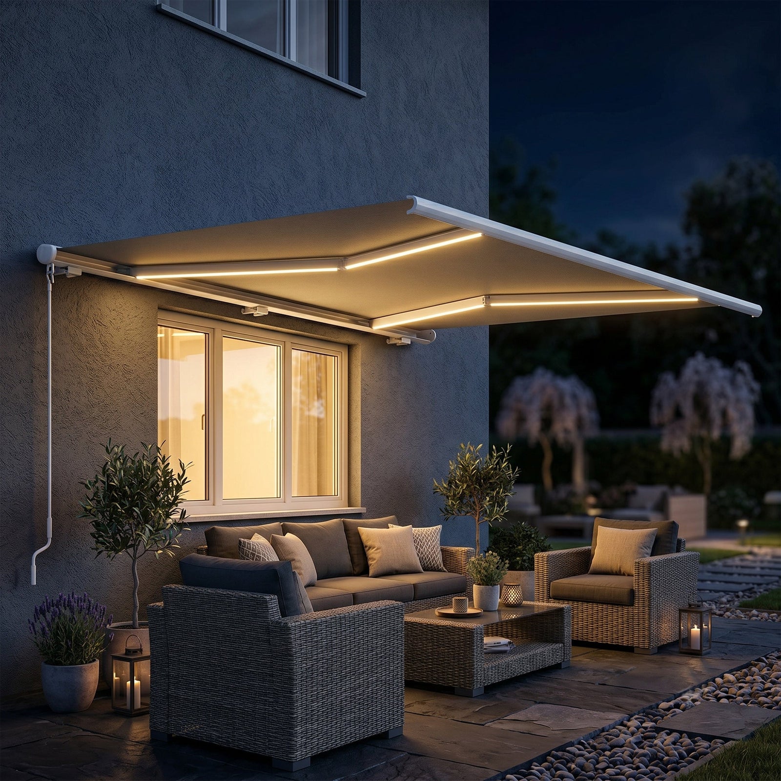 Outsunny 4x3m Full Cassette Electric/Manual Retractable Awning with LED Light and Remote Controller, Sun Canopies for Patio Door Window, Grey