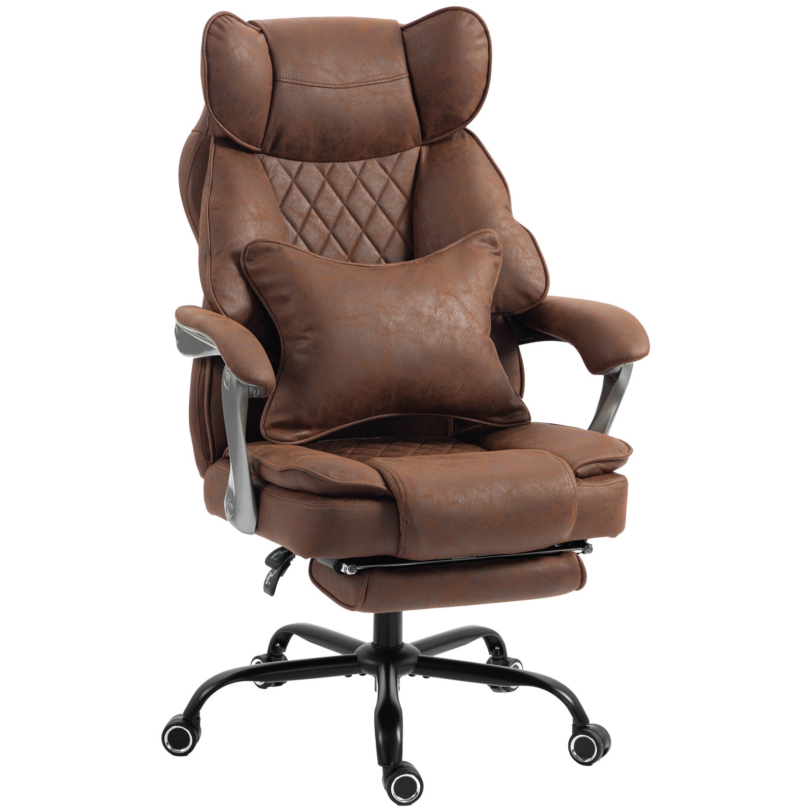 HOMCOM Executive Office Chair, Leathaire Big and Tall Office Chair 180 kg with Wide Seat, Reclining, Lumbar Support, Brown