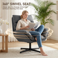 HOMCOM Accent Chair with 360 Swivel Armchair for Living Room with Padded Cushion Dark Grey