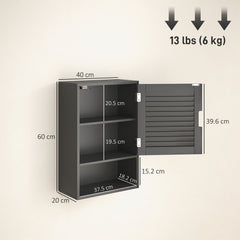 HOMCOM Bathroom Cabinet, Wall Mounted Storage Cabinet with Adjustable Shelves, 40 x 20 x 60 cm, Black