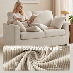 HOMCOM 2 Seater Sofa, Corduroy Small Couch with Spring Cushion, Wide and Deep Seat, Beige - product image 5