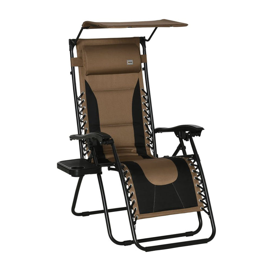 Outsunny Zero Gravity Lounger Chair, Folding Reclining Patio Chair with Shade Cover, Padded Seat, Cup Holder, Soft Cushion
