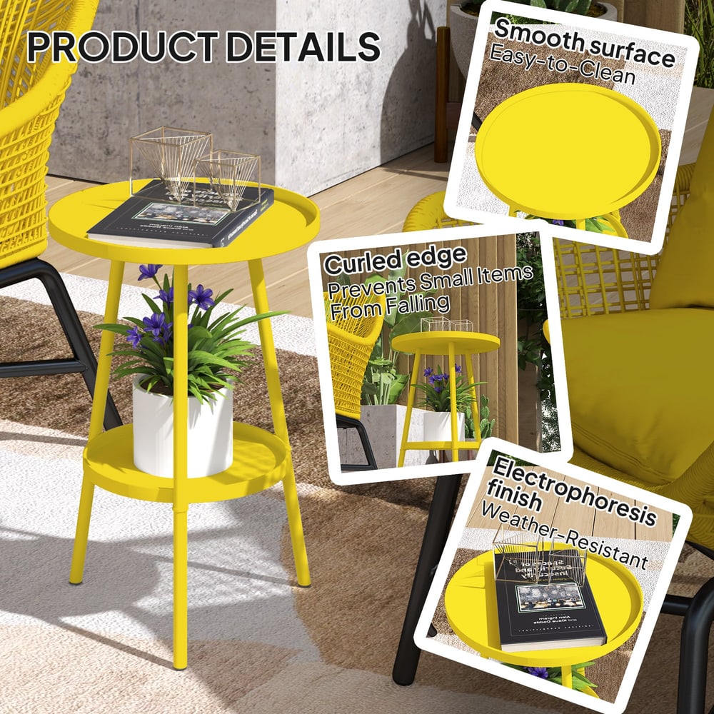 Outsunny Two-Tier Metal Garden Table - Yellow - product image 5