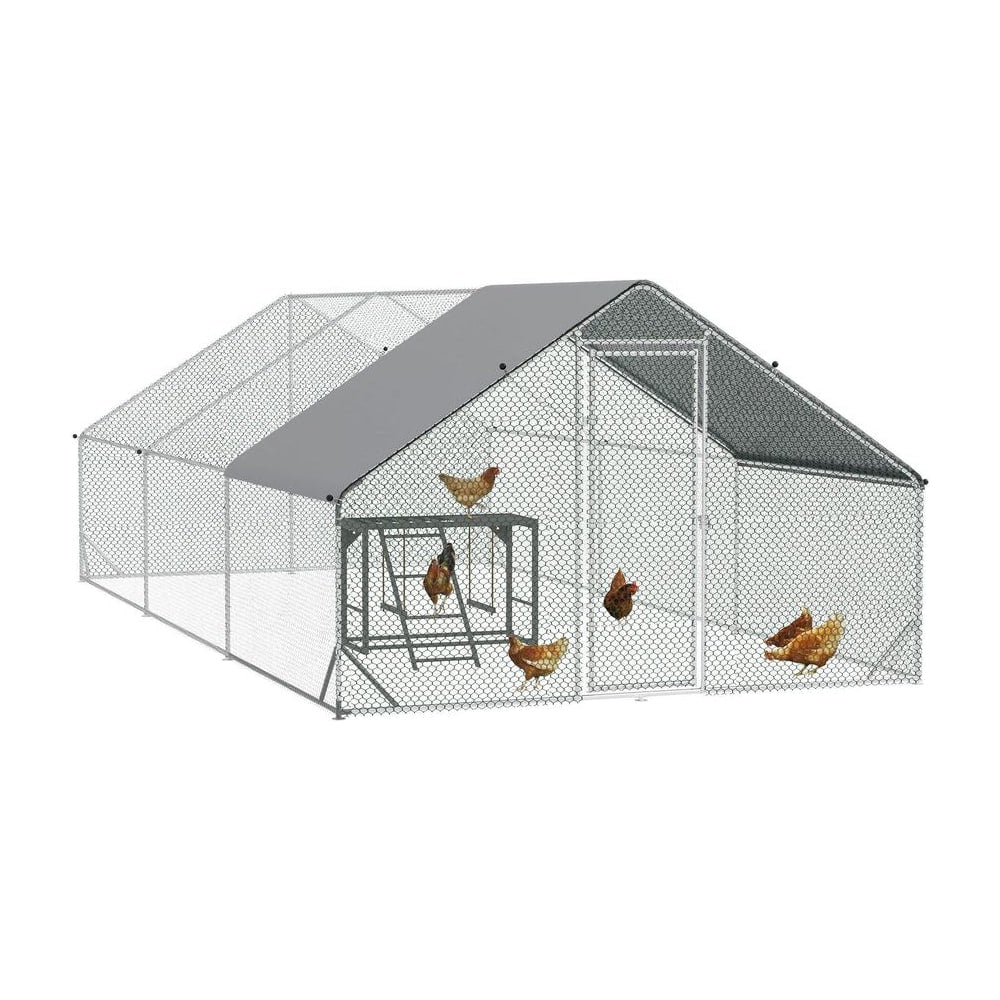 PawHut Walk In Chicken Run with Chicken Activity Shelf and Cover, 3 x 6 x 2m