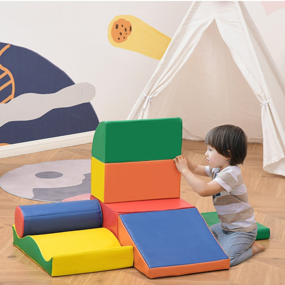 HOMCOM Soft Play Set, 7 Piece Foam Blocks, Toddler Climb and Crawl Activity Set for 1-3 Years, Soft Play Equipment for