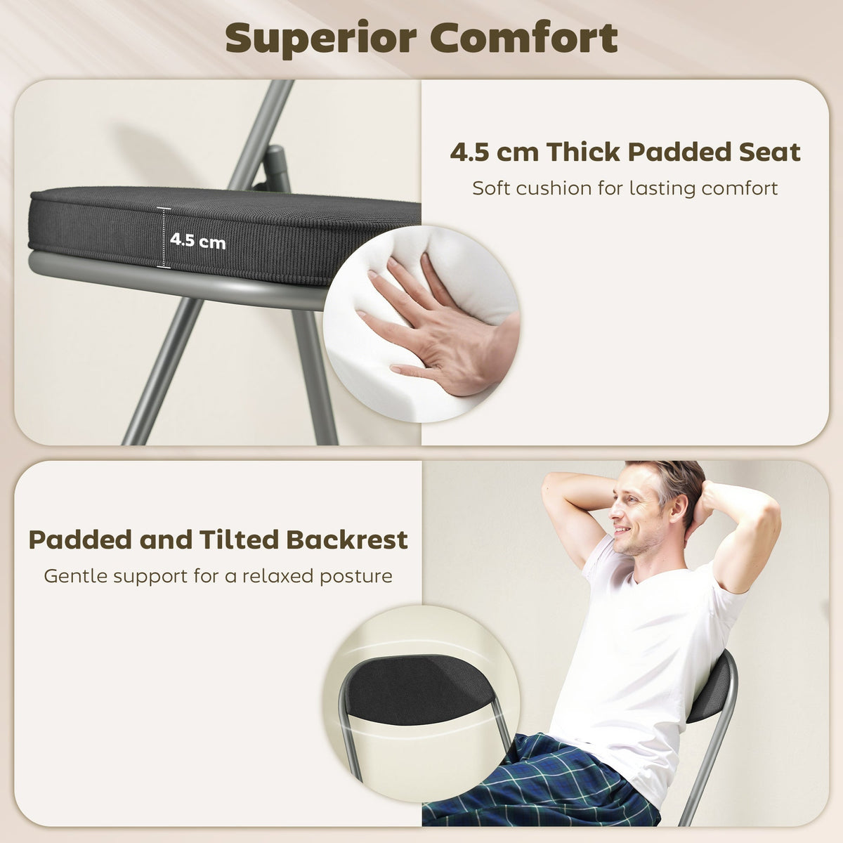 HOMCOM Set of Four Folding Corduroy Seat Chairs - Dark Grey