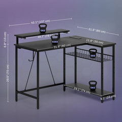 HOMCOM Reversible 'L' LED Light Gaming/Work Desk in Black