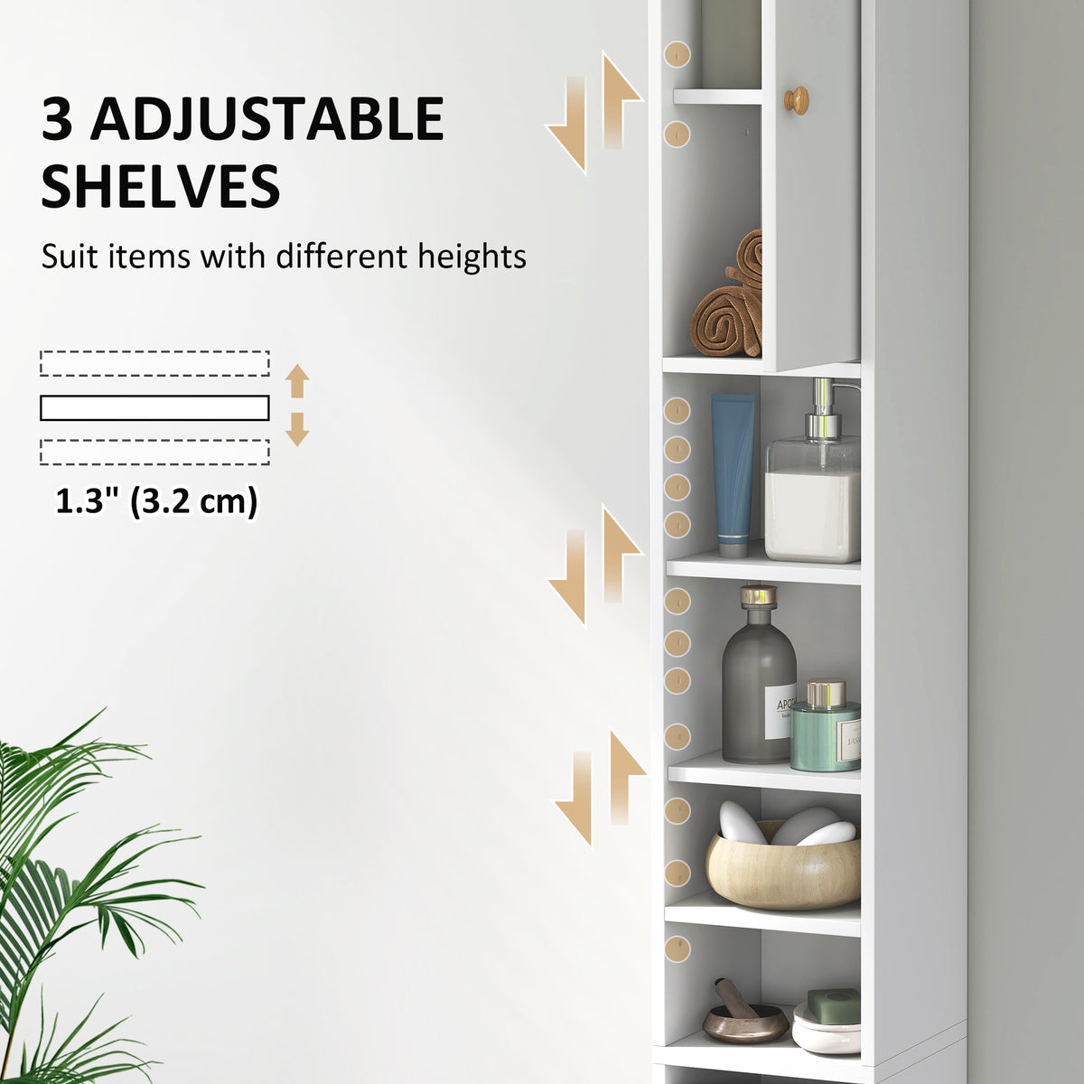 HOMCOM 178 cm Narrow Tall Bathroom Cabinet - White