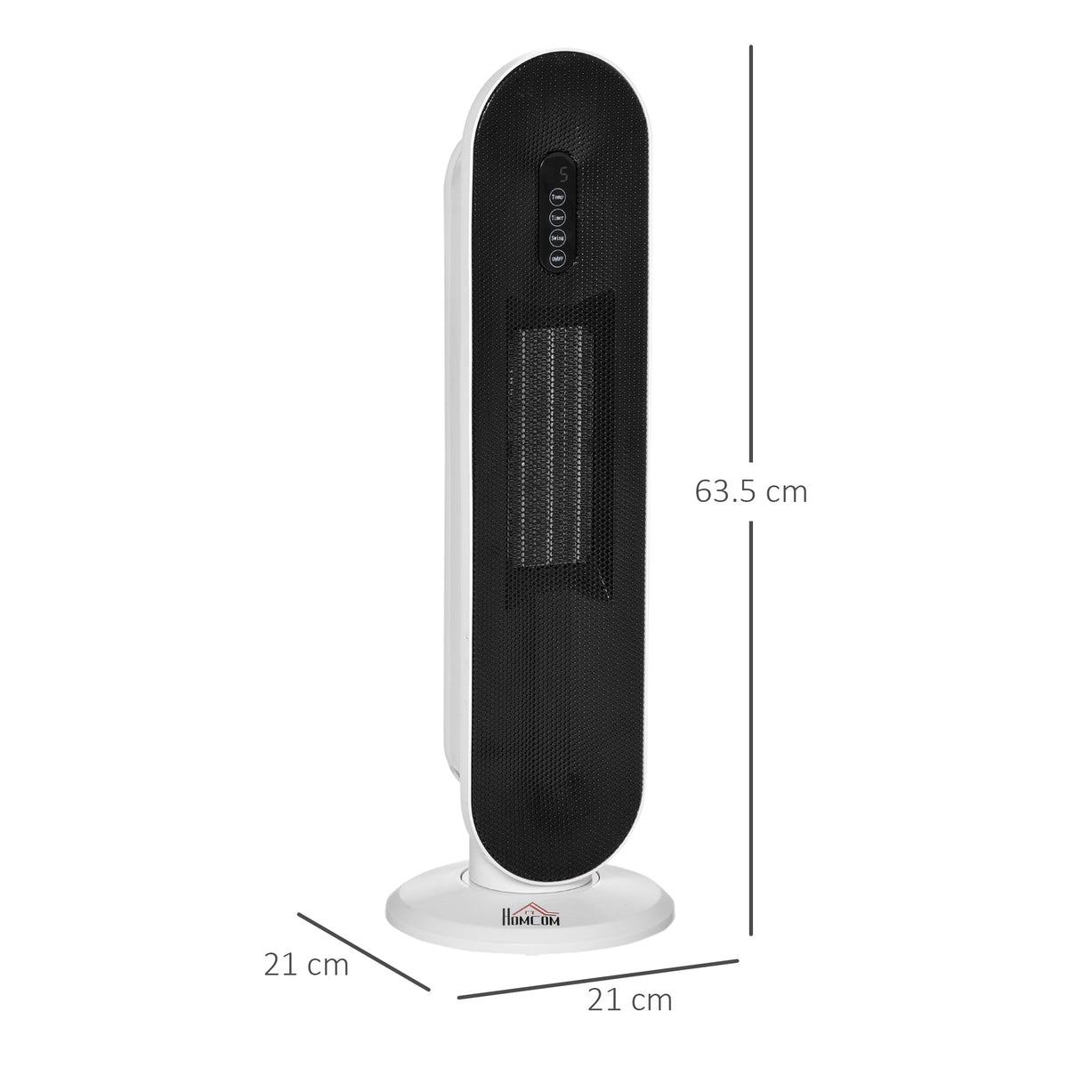 HOMCOM Ceramic Space Heater, Indoor Tower Heater with 2 Heat, Oscillation, Remote Control, Timer, Tip-Over & Overheating