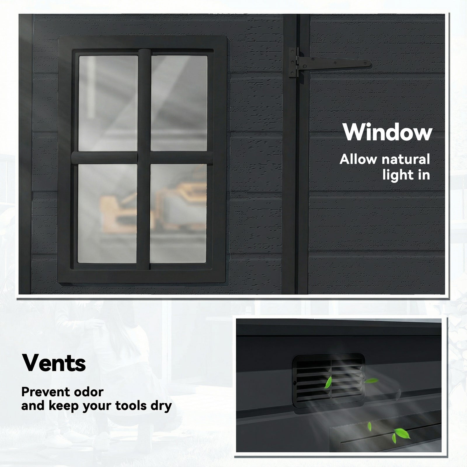 Outsunny 10 x 6 ft Resin Garden Shed, Outdoor Storage Shed with Floor, Windows, Lockable Doors and Vents, Dark Grey