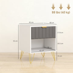 HOMCOM Bedside Table Modern Bedside Cabinet with Drawer and Open Compartment, 45 x 40 x 55, White