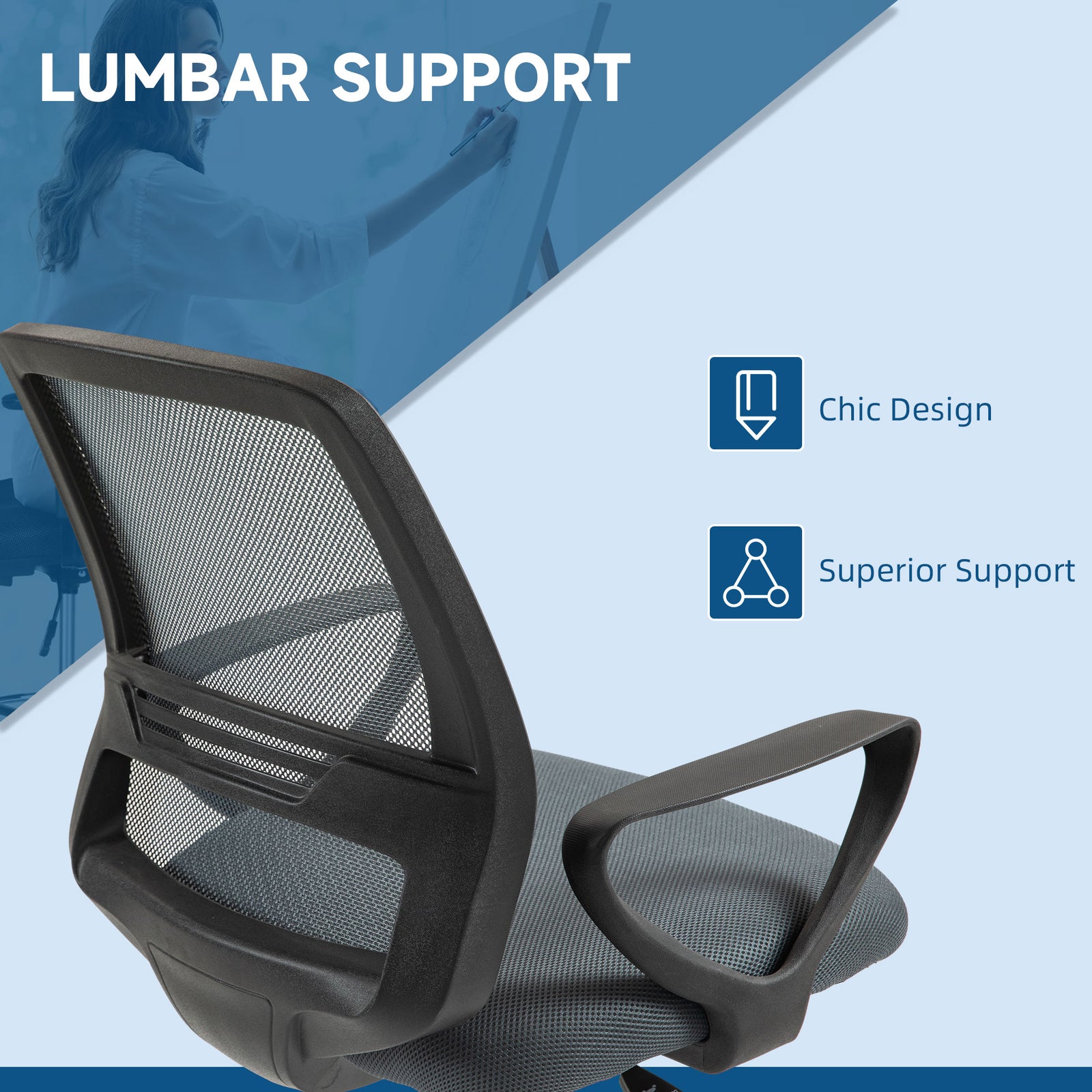 Vinsetto 102.5-126cm Draughtsman Office Chair, with Footrest - Grey