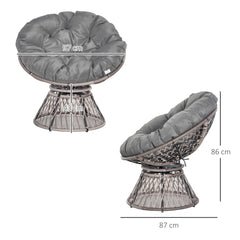 Outsunny 360 degrees Swivel Rattan Papasan Moon Bowl Chair Round Lounge Garden Wicker Basket Seat with Padded Cushion Oversized for Outdoor Indoor, Grey