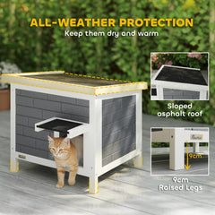 PawHut Outdoor Cat House Insulated with Openable Roof, Weatherproof Feral Cat Shelter for Rabbits, Cats, Grey