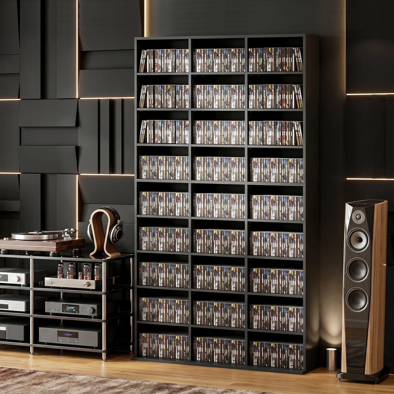 HOMCOM 835 CD/500 DVD Storage Unit, Blu-ray Media Storage Shelf with 27 Compartments and 21 Adjustable Shelves, Black