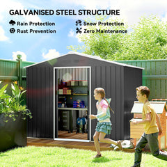 Outsunny 8 x 6ft Galvanised Steel Shed, with Double Door - Dark Grey