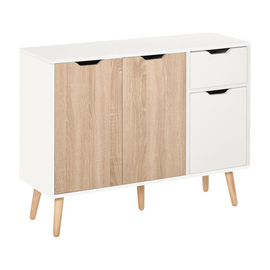 HOMCOM Sideboard Floor Standing Storage Cabinet with Drawer for Bedroom, Living Room, Home Office, Natural