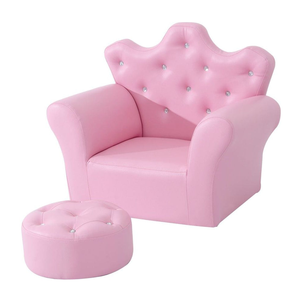 HOMCOM Children Kids Sofa Set Armchair Chair Seat with Free Footstool PU Leather for Girls 58L x 40.5W x 49H cm Pink