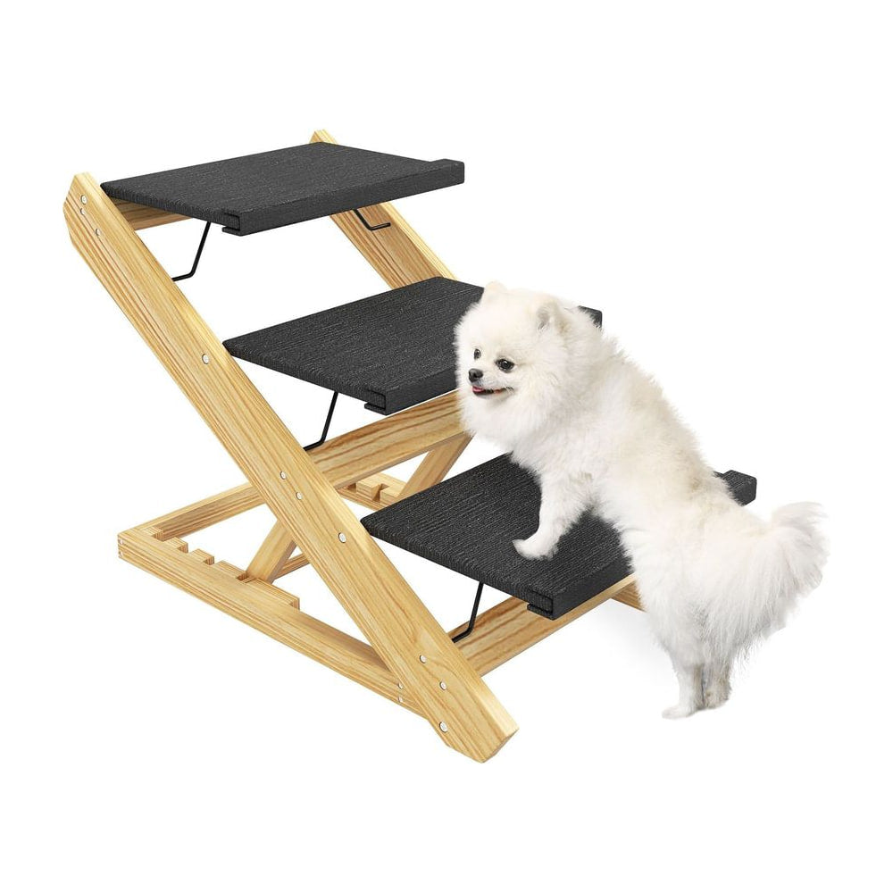 PawHut Adjustable Dog Steps Dog Ramp, 3-Step Non-slip Pet Stairs for Medium Sized Dogs, Foldable Dog Stairs for Bed Sofa