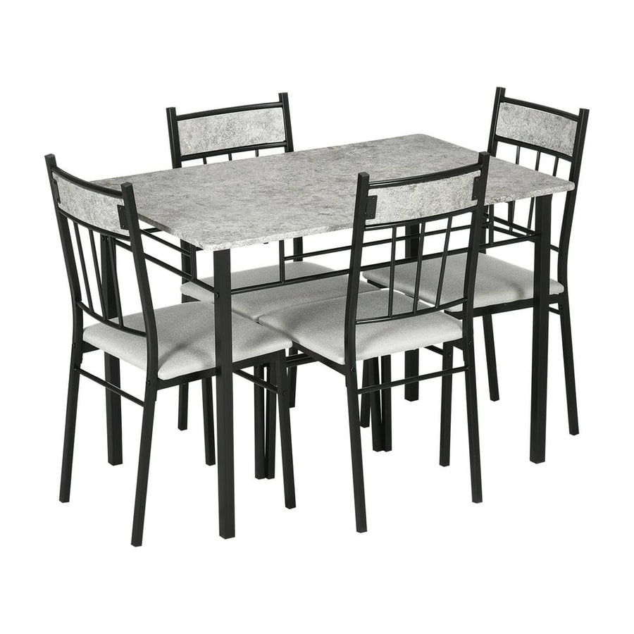 HOMCOM Five-Piece Marble Effect Dining Table Set - Grey/Black