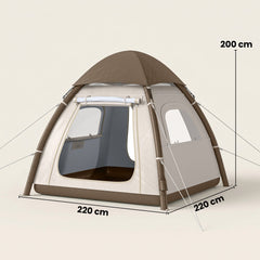 Outsunny Inflatable Camping Tent with Rainfly, 3 Man Air Tent 3000mm Waterproof Blow Up Tents, Cream