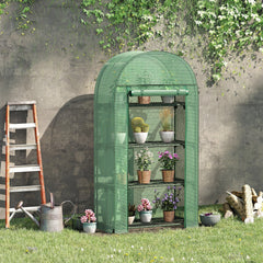 Outsunny 4 Tier Mini Greenhouse for Outdoor, Portable Gardening Plant Green House with Storage Shelf, Roll-Up Zipped Door, Metal Frame and PE Cover, 80 x 49 x 160cm, Green