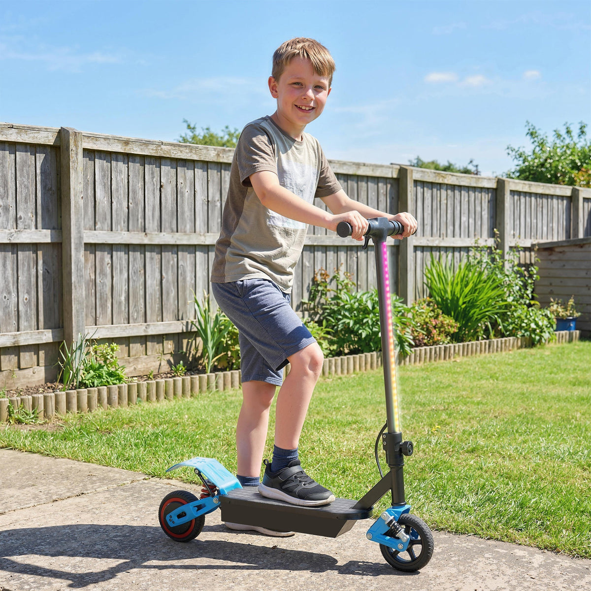 AIYAPLAY Foldable Kids Electric Scooter with LCD Display, Dual Shock Absorption, Up to 15 KM/H, Max Range 6 KM for Age 6-14, Blue