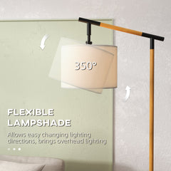 HOMCOM Metal Frame Floor Lamp with 350 Degree Rotating Lampshade, for Living Room and Bedroom, LED Bulb Included, Brown