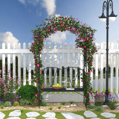 Outsunny Garden Bench, 2 Seater Outdoor Patio Bench, Metal Garden Loveseat with Arch for Vines and Climbing Plants, Black