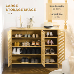 HOMCOM Rustic Shoe Cabinet, 3 Door Shoe Storage Cabinet with 8 Shelves, Natural Wood Finish