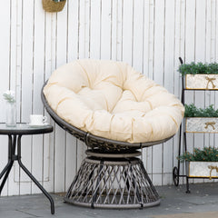 Outsunny 360 degrees Swivel Rattan Moon Bowl Chair Round Lounge Garden Wicker Basket Seat with Padded Cushion Oversized for Outdoor Indoor, Beige