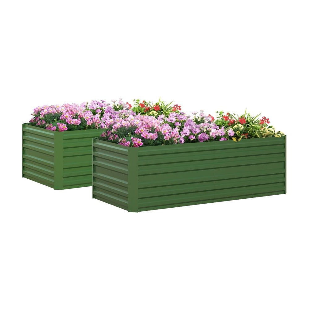 Outsunny Set of 2 Raised Beds for Garden, Galvanised Steel Outdoor Planters with Multi-reinforced Rods for Vegetables