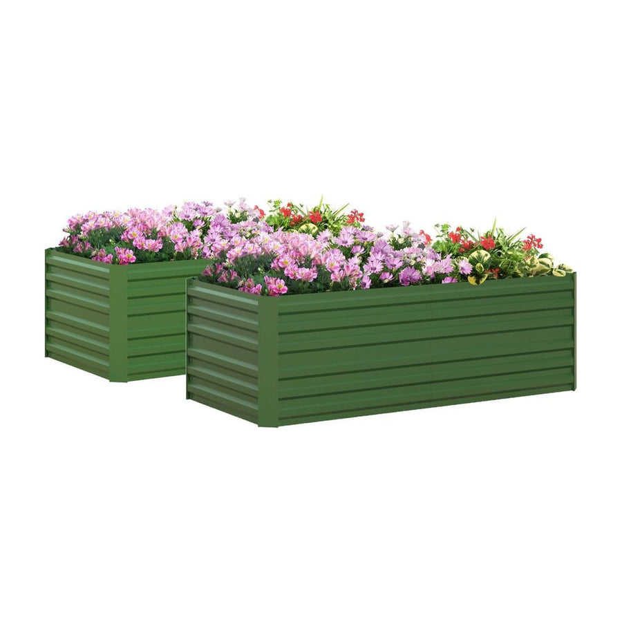 Outsunny Set of 2 Raised Beds for Garden, Galvanised Steel Outdoor Planters with Multi-reinforced Rods for Vegetables